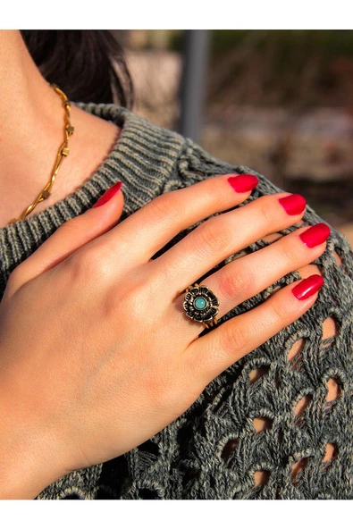 Doğal Taş Amazonit Doğal Taşlı Otantik Çiçek Model Kadın Ayarlanabilir Yüzük euy14az - Resim 2