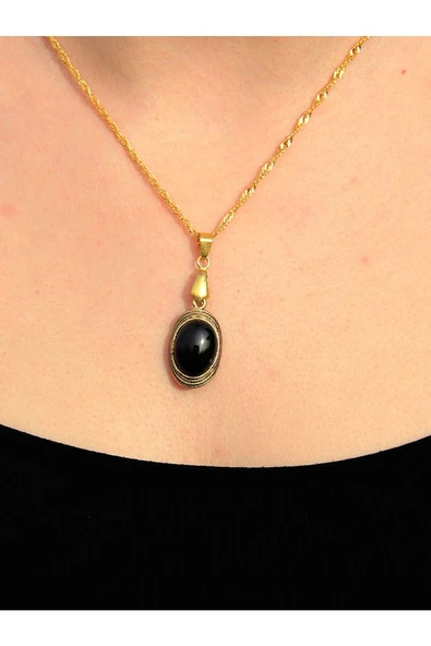 Doğal Taş Oniks Doğal Taşlı Zincirli Kolye euk4o ürün görseli
