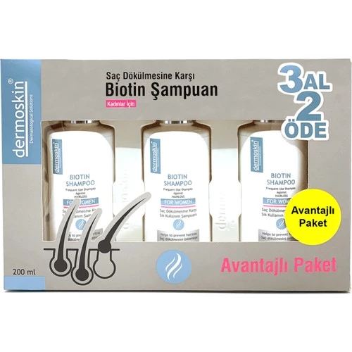 Dermoskin Biotin Şampuan Kadın 3 Al 2 Öde Avantajlı Paket