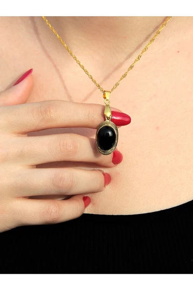 Doğal Taş Oniks Doğal Taşlı Zincirli Kolye euk4o - Resim 3