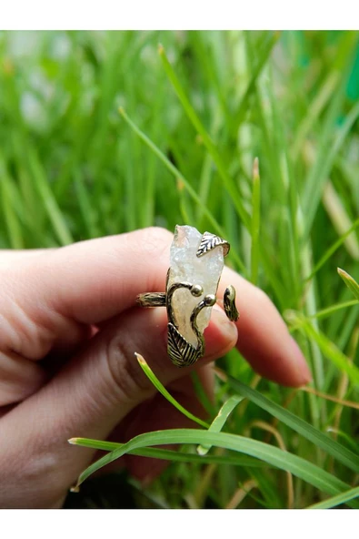 Doğal Taş Sitrin Dev Boy Doğal Taşlı Antik Ayarlanabilir Yüzük Para Taşı dtdbs - Resim 3