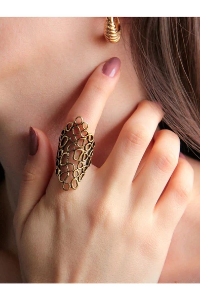 Trend Yuvarlak İşlemeli Model Antik Eskitme Ayarlanabilir Yüzük euy1228 ürün görseli