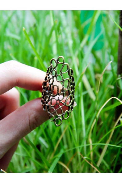 Trend Yuvarlak İşlemeli Model Antik Eskitme Ayarlanabilir Yüzük euy1228 - Resim 3