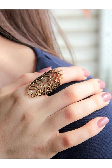 Trend Yuvarlak İşlemeli Model Antik Eskitme Ayarlanabilir Yüzük euy1228 - Resim 2