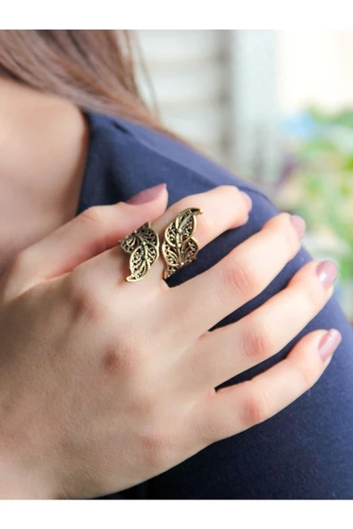 Trend Telkari Yaprak Model Antik Eskitme Ayarlanabilir Kadın Yüzük euy1226 - Resim 2