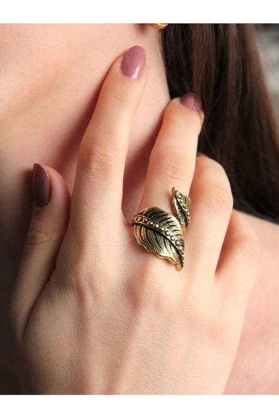 Trend Yaprak Model Antik Eskitme Ayarlanabilir Kadın Yüzük euy1240 ürün görseli