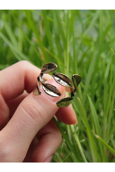 Trend Yaprak Model Antik Eskitme Ayarlanabilir Yüzük euy1241 - Resim 3