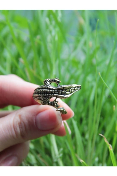 Trend Timsah Model Antik Eskitme Ayarlanabilir Yüzük euy1223 - Resim 3