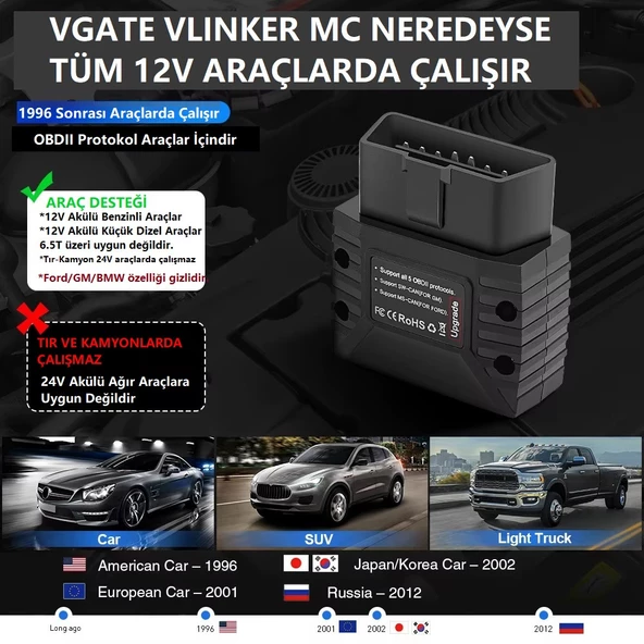 VLinker MC + 4.0 OBD2 Araç Teşhis Cihazı Bluetooth - 5