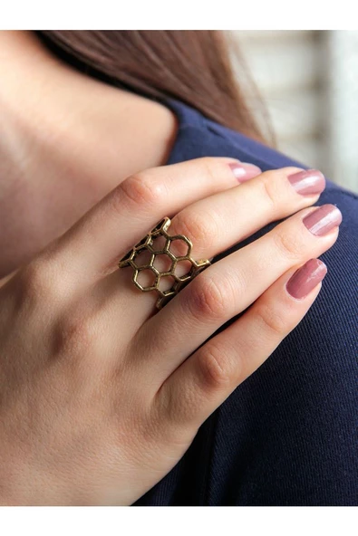 Trend Petek Model Antik Eskitme Ayarlanabilir Yüzük euy1239 - Resim 2