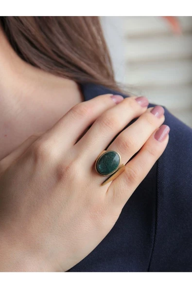 Doğal Taş Krizokol Taşı Ayarlanabilir Kadın Yüzük euy2kl - Resim 2