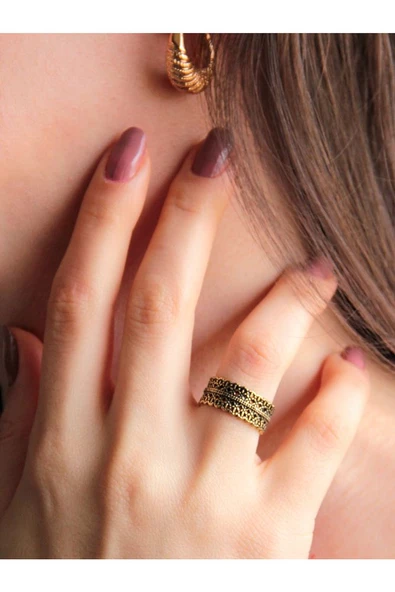 Trend İşlemeli Antik Eskitme Ayarlanabilir Yüzük euy1233 ürün görseli