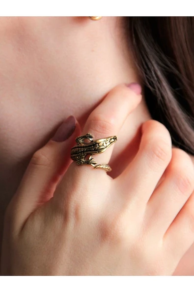 Trend Timsah Model Antik Eskitme Ayarlanabilir Yüzük euy1223 ürün görseli
