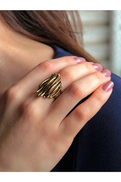 Trend Çizgi Desenli Antik Eskitme Ayarlanabilir Yüzük euy1219 - Resim 2