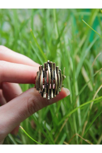 Trend Çizgi Desenli Antik Eskitme Ayarlanabilir Yüzük euy1219 - Resim 3