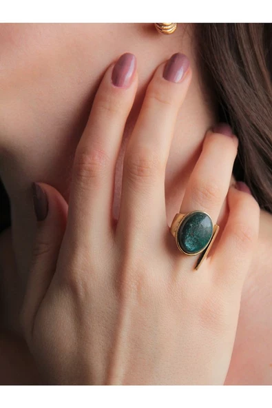 Doğal Taş Krizokol Taşı Ayarlanabilir Kadın Yüzük euy2kl ürün görseli