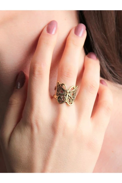 Trend Kelebek Figürlü Antik Eskitme Ayarlanabilir Yüzük euy1237 ürün görseli