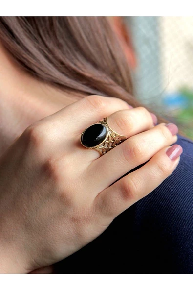 Doğal Taş Oniks Doğal Taşlı Ayarlanabilir Yüzük euy24o - Resim 2