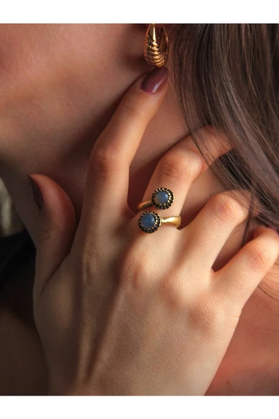 Doğal Taş İkili Apatit Doğal Taşlı Ayarlanabilir Yüzük ürün görseli