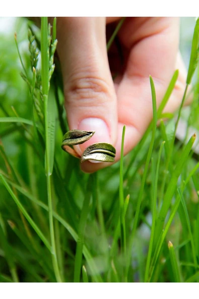 Trend Yaprak Desenli Antik Eskitme Ayarlanabilir Yüzük euy1229 - Resim 3