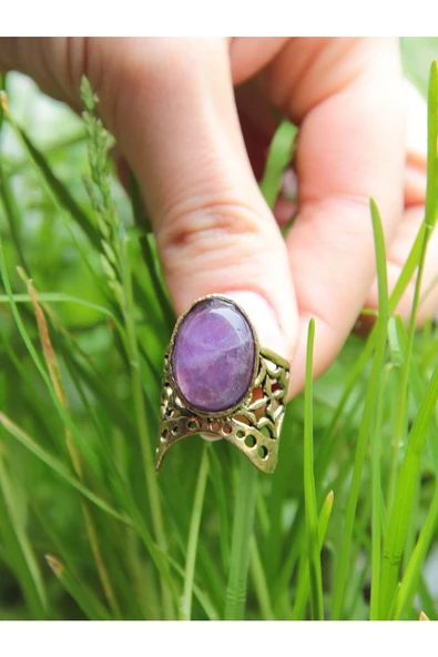 Doğal Taş Ametist Doğal Taşlı Ayarlanabilir Yüzük euy24at - Resim 3