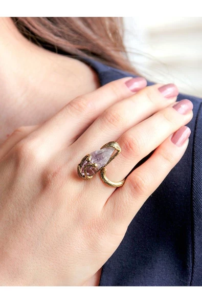 Doğal Taş Ametist Dev Boy Doğal Taşlı Antik Ayarlanabilir Yüzük dtdba - Resim 2
