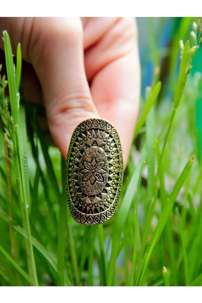 Trend Etnik Desenli Antik Eskitme Ayarlanabilir Yüzük euy1243 - Resim 3
