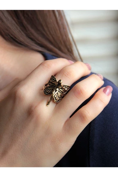 Trend Kelebek Antik Eskitme Ayarlanabilir Yüzük euy1231 - Resim 2