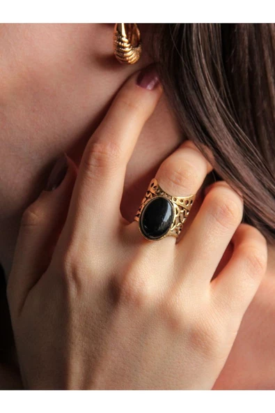 Doğal Taş Oniks Doğal Taşlı Ayarlanabilir Yüzük euy24o ürün görseli