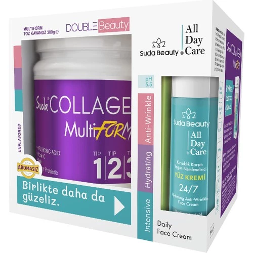 Suda Collagen Double Beauty Multıform Kolajen 300 Gr + Suda Beauty - All Day Care Yüz Kremi 50 Ml