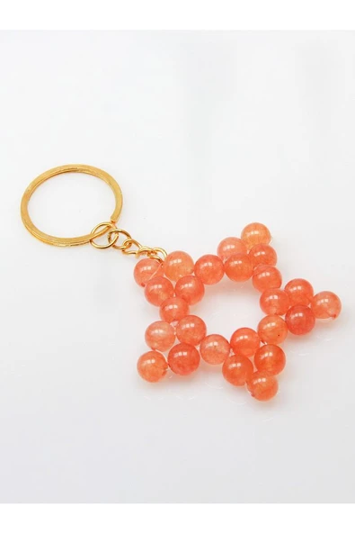 Doğal Taş Karnelyan Akik  Doğal Taş Yıldız Şekilli Anahtarlık eua1ka - 2