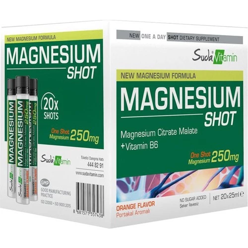 Suda Vıtamın Magnesıum + B6 Shot Portakal Aromalı 25 Ml 20 Adet