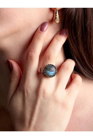 Doğal Taş Labradorit Doğal Taşlı Desenli Ayarlanabilir Yuvarlak Kadın Yüzük euy27lt ürün görseli