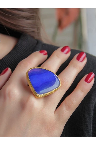 Doğal Taş Akik Doğal Taşlı Altın Kaplama Ayarlanabilir Kadın Yüzük eouy1ka - Resim 8