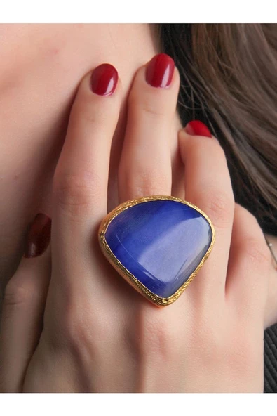 Doğal Taş Akik Doğal Taşlı Altın Kaplama Ayarlanabilir Kadın Yüzük eouy1ka - Resim 7