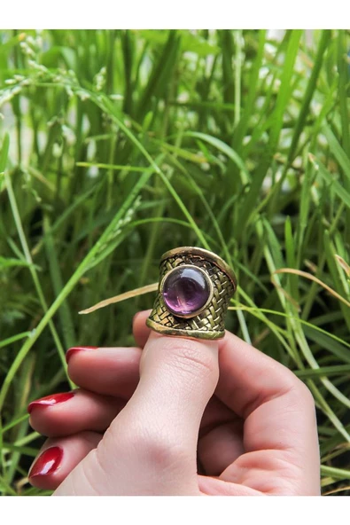 Doğal Taşlı Ametist Doğal Taşlı Hasır Model Ayarlanabilir Kadın Doğal Taşlı Yüzük euy28a - Resim 3