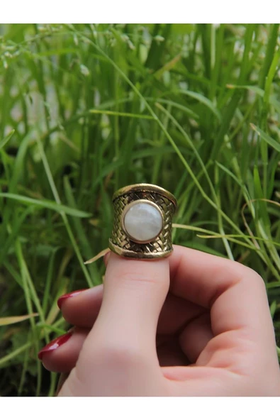 Doğal Taşlı Aytaşı Doğal Taşlı Hasır Model Ayarlanabilir Kadın Doğal Taşlı Yüzük euy28ay - Resim 3