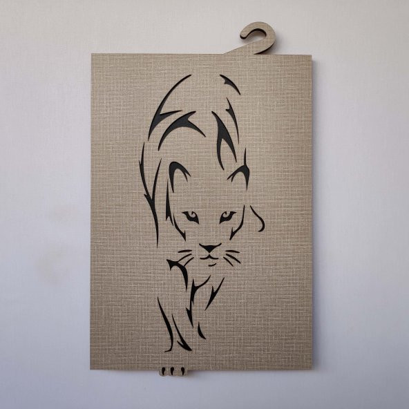 DEKORATİF MODERN PANTER SİLÜETİ DUVAR PANOSU - 37x60cm - Dokulu Gri - 1