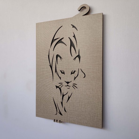 DEKORATİF MODERN PANTER SİLÜETİ DUVAR PANOSU - 37x60cm - Dokulu Gri - 3