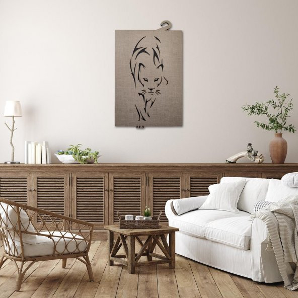 DEKORATİF MODERN PANTER SİLÜETİ DUVAR PANOSU - 37x60cm - Dokulu Gri - 5