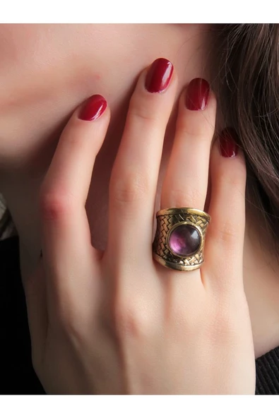 Doğal Taşlı Ametist Doğal Taşlı Hasır Model Ayarlanabilir Kadın Doğal Taşlı Yüzük euy28a ürün görseli