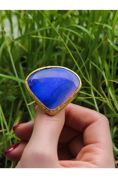 Doğal Taş Akik Doğal Taşlı Altın Kaplama Ayarlanabilir Kadın Yüzük eouy1ka - Resim 9