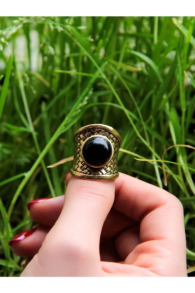 Doğal Taşlı Oniks Doğal Taşlı Hasır Model Ayarlanabilir Kadın Doğal Taşlı Yüzük euy28o - Resim 3