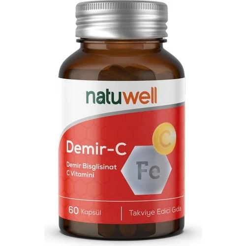 Natuwell Demir-C (Demir Bisglisinat + C Vitamini) 60 Kapsül