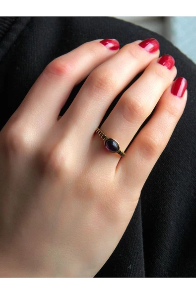 Doğal Taş Ametist Doğal Taşlı Antik Ayarlanabilir Kadın Yüzük euy30at - Resim 2