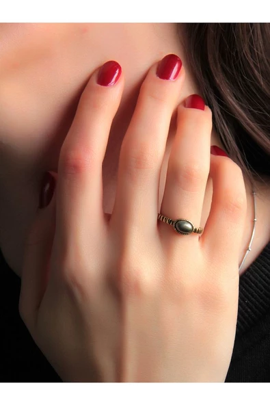 Doğal Taş Pirit Doğal Taşlı Antik Ayarlanabilir Kadın Yüzük ürün görseli