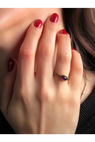 Doğal Taş Ametist Doğal Taşlı Antik Ayarlanabilir Kadın Yüzük euy30at ürün görseli