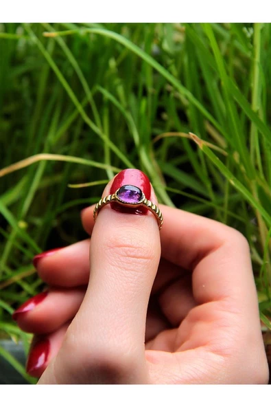 Doğal Taş Ametist Doğal Taşlı Antik Ayarlanabilir Kadın Yüzük euy30at - Resim 3