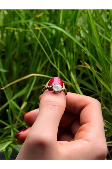 Doğal Taş Aytaşı Doğal Taşlı Antik Ayarlanabilir Kadın Yüzük euy30ay - Resim 3
