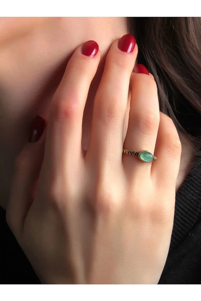 Doğal Taş Yeşil Akik Doğal Taşlı Antik Ayarlanabilir Kadın Yüzük euy30ya ürün görseli